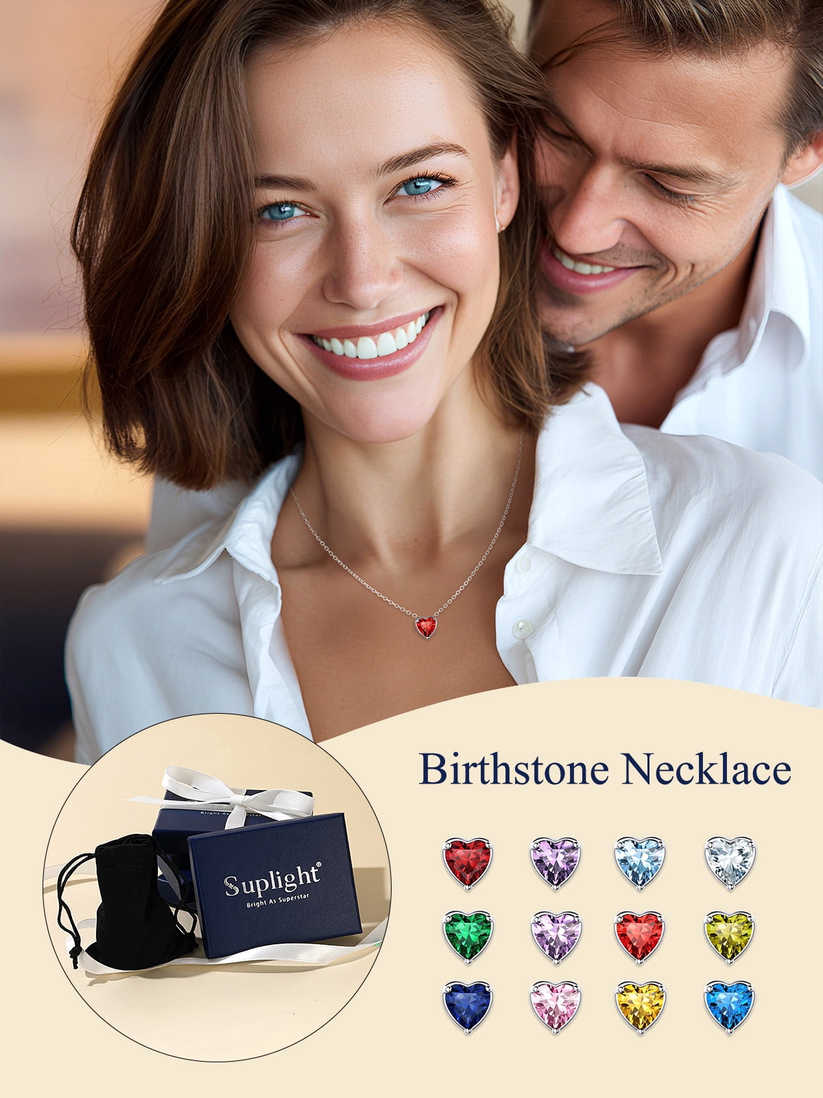 Silver Necklace 925 Sterling Silver Birthstone Love Heart Necklace Valentine'S Day Gift for Her