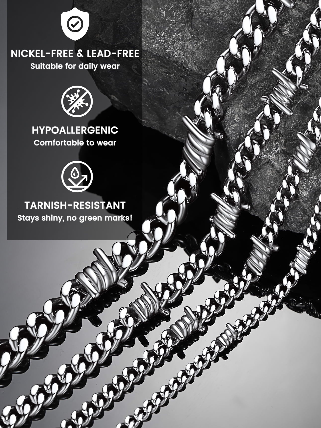 Thorns Cuban Chain for Men 9MM Thick Barbed Wire Choker Necklace Birthday Christmas Birthday Gifts for Dad Son Husband, 20 Inch