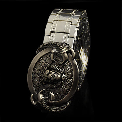 Men'S Belt Metal Stainless Steel Belt Silver Dragon Retro-Cologne Silver Belt High-End Designer Steel Belt Personality Belt