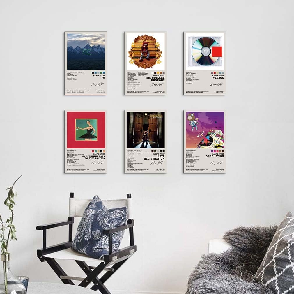 Kanye West Poster Set of 6 Album Cover Posters Music Posters for Room Aesthetic Music Album Wall Art for Teens Room Decor 8X12Inch Unframed