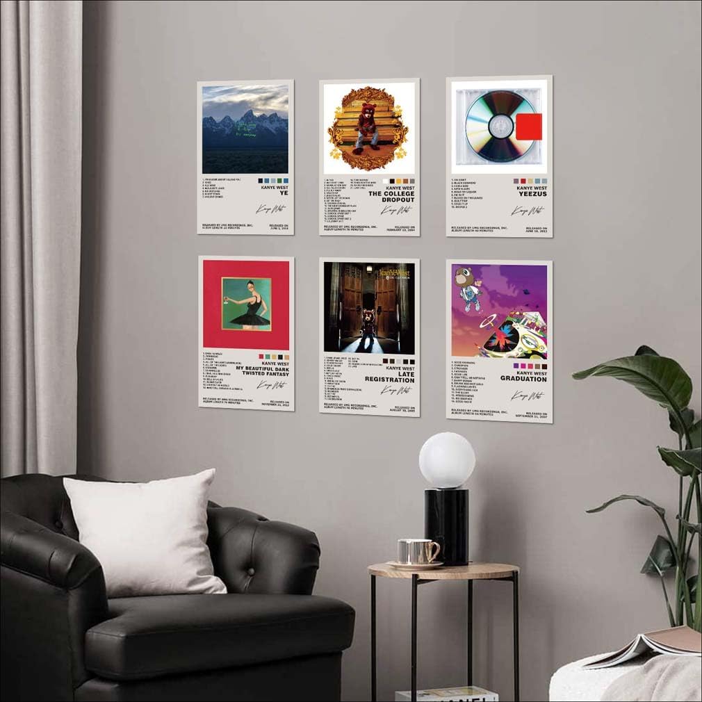 Kanye West Poster Set of 6 Album Cover Posters Music Posters for Room Aesthetic Music Album Wall Art for Teens Room Decor 8X12Inch Unframed