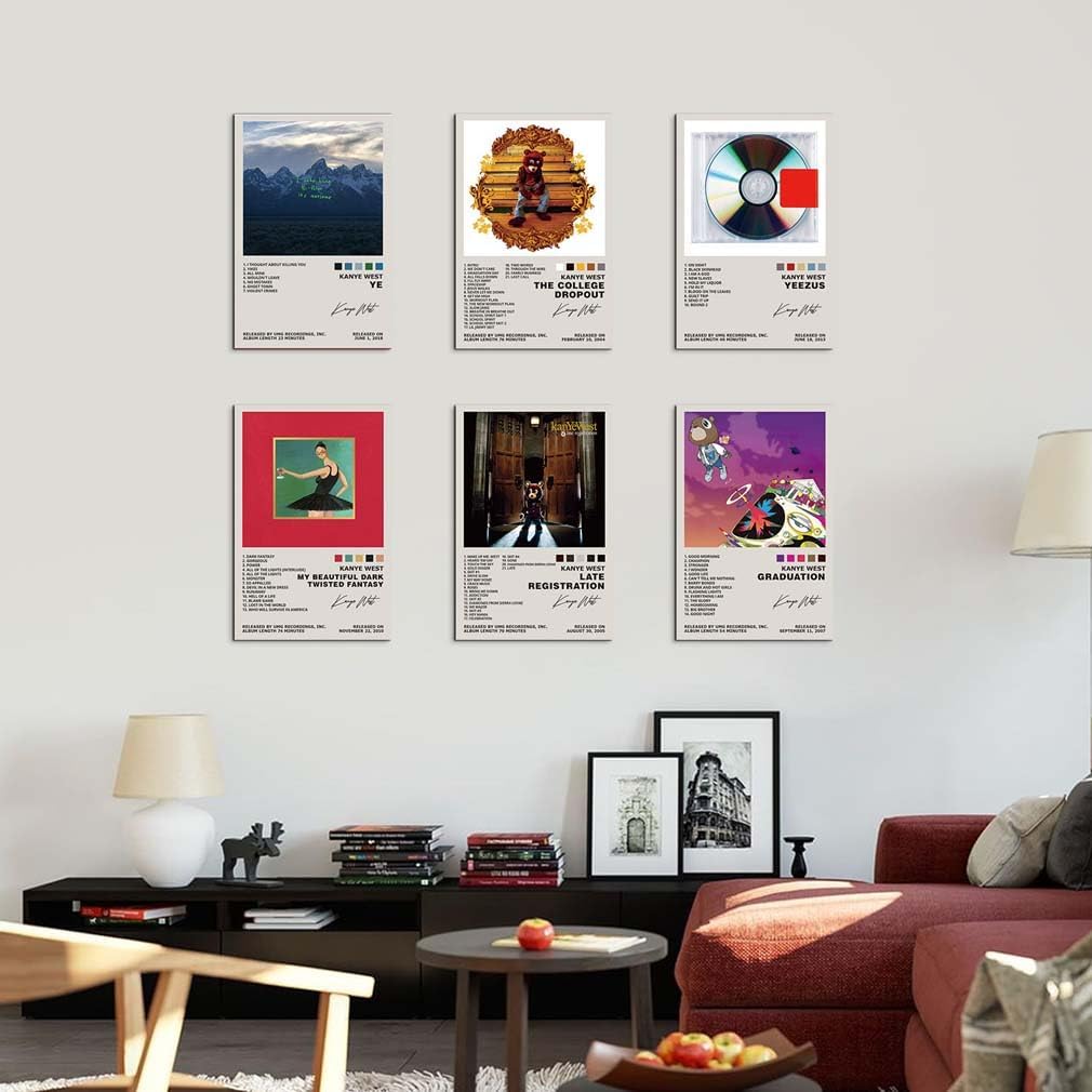 Kanye West Poster Set of 6 Album Cover Posters Music Posters for Room Aesthetic Music Album Wall Art for Teens Room Decor 8X12Inch Unframed