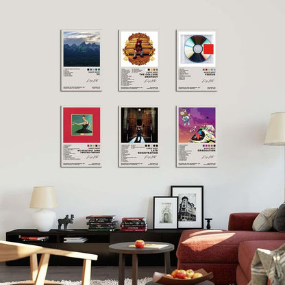 Kanye West Poster Set of 6 Album Cover Posters Music Posters for Room Aesthetic Music Album Wall Art for Teens Room Decor 8X12Inch Unframed