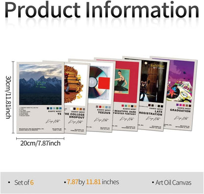 Kanye West Poster Set of 6 Album Cover Posters Music Posters for Room Aesthetic Music Album Wall Art for Teens Room Decor 8X12Inch Unframed