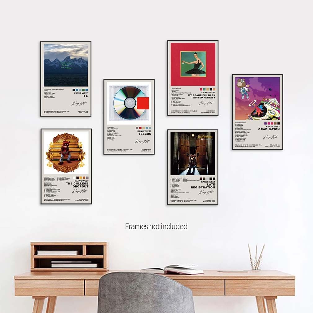 Kanye West Poster Set of 6 Album Cover Posters Music Posters for Room Aesthetic Music Album Wall Art for Teens Room Decor 8X12Inch Unframed