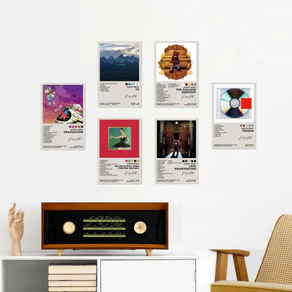 Kanye West Poster Set of 6 Album Cover Posters Music Posters for Room Aesthetic Music Album Wall Art for Teens Room Decor 8X12Inch Unframed