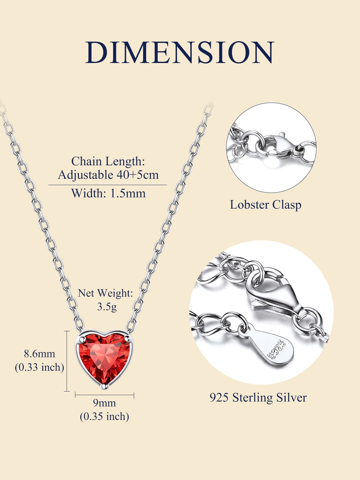 Silver Necklace 925 Sterling Silver Birthstone Love Heart Necklace Valentine'S Day Gift for Her