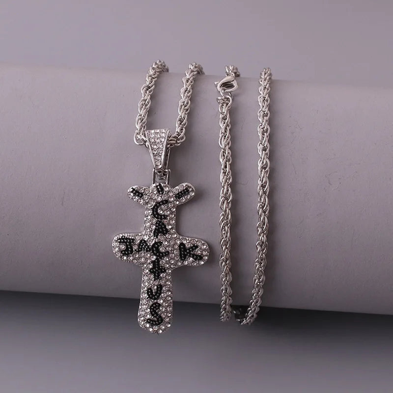 2022 Trend Hip Hop Travis Scott Cactus Cubic Zirconia Silver Color Golden Necklaces Pendants for Men Jewelry Fashion Accessories