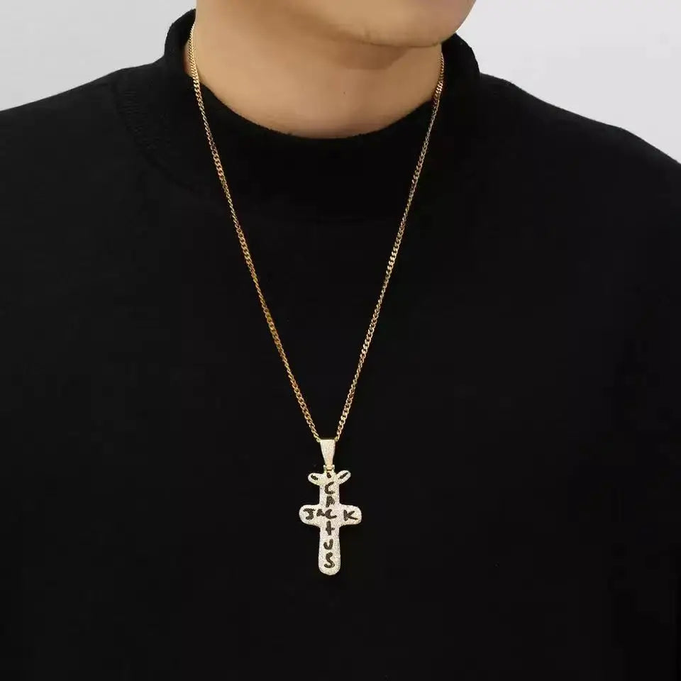 2022 Trend Hip Hop Travis Scott Cactus Cubic Zirconia Silver Color Golden Necklaces Pendants for Men Jewelry Fashion Accessories