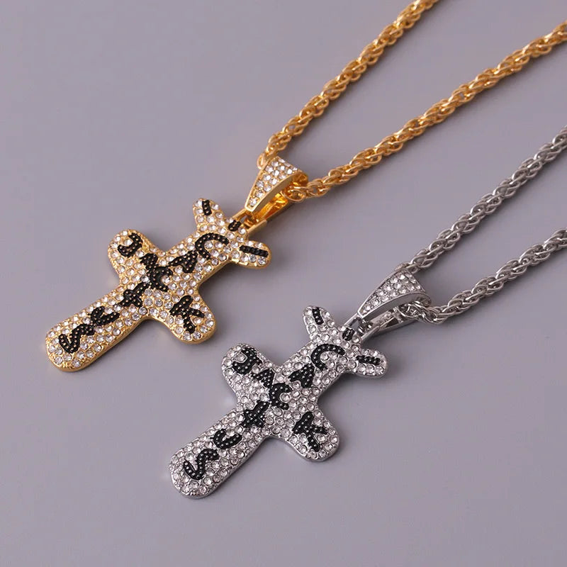 2022 Trend Hip Hop Travis Scott Cactus Cubic Zirconia Silver Color Golden Necklaces Pendants for Men Jewelry Fashion Accessories