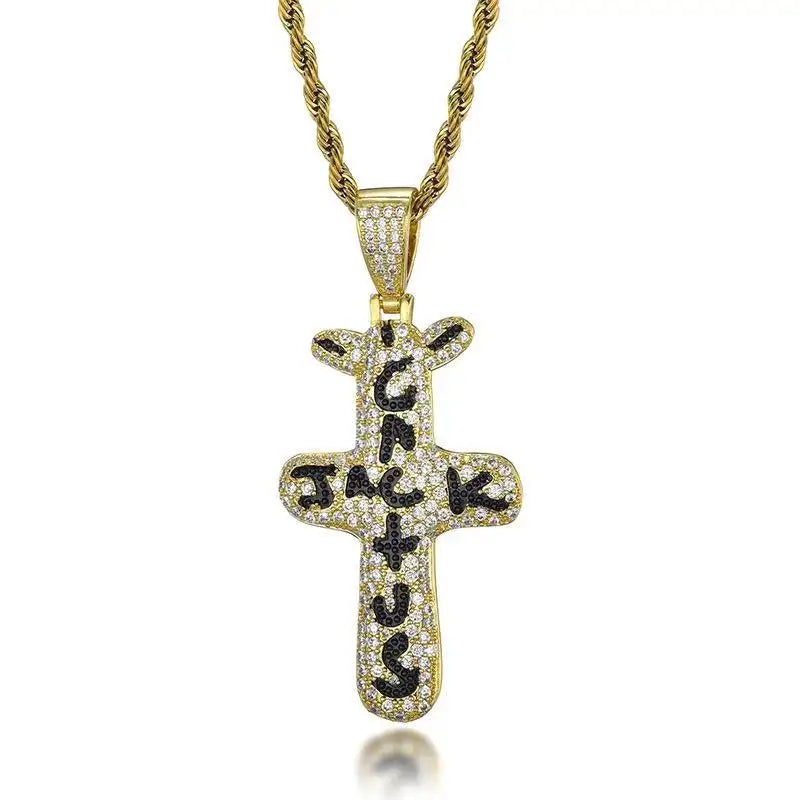 2022 Trend Hip Hop Travis Scott Cactus Cubic Zirconia Silver Color Golden Necklaces Pendants for Men Jewelry Fashion Accessories