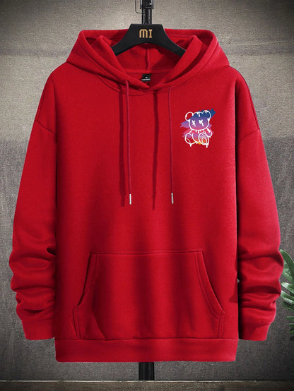 New York Art Word Cartoon Bear Sunset Scenery Design Male Clothing Hip Hop Street Hoodies All-Match Pocket Pullovers Men Hoody