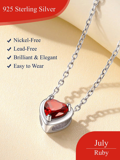Silver Necklace 925 Sterling Silver Birthstone Love Heart Necklace Valentine'S Day Gift for Her