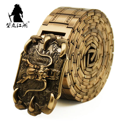 Men'S Belt Metal Stainless Steel Belt Silver Dragon Retro-Cologne Silver Belt High-End Designer Steel Belt Personality Belt