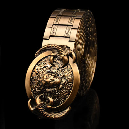 Men'S Belt Metal Stainless Steel Belt Silver Dragon Retro-Cologne Silver Belt High-End Designer Steel Belt Personality Belt